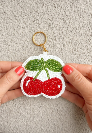 Beaded Cherry Keyring Embroidery Workshop for Beginners