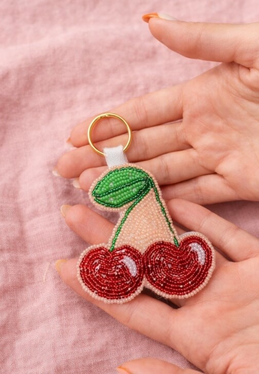 Beaded Cherry Keyring Embroidery Workshop for Beginners