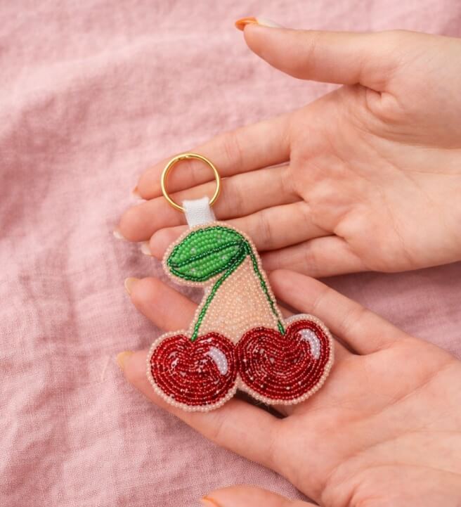 Beaded Cherry Keyring Embroidery Workshop for Beginners