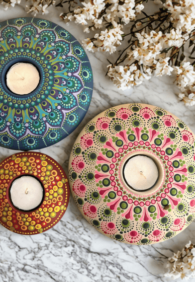 Dot Mandala Painted Tea Light Holder Workshop