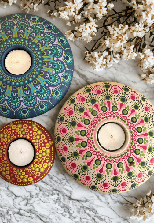 Dot Mandala Painted Tea Light Holder Workshop