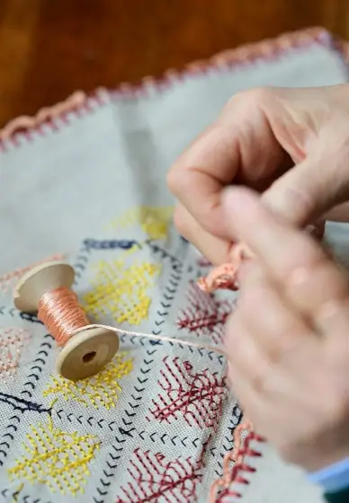 Embroidery Workshop: Cream Calico Grid Work