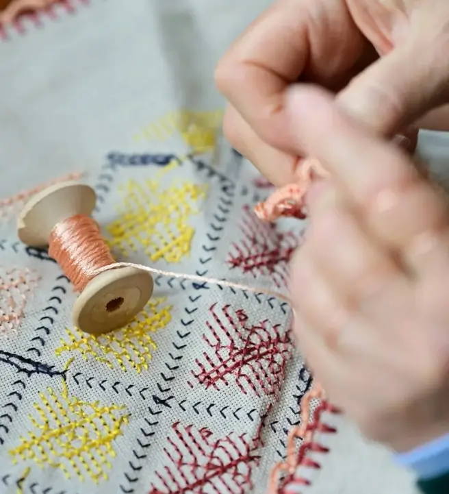 Embroidery Workshop: Cream Calico Grid Work