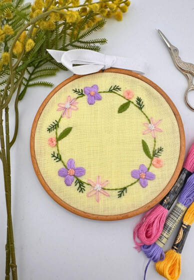 Flower Wreath Sip and Stitch Embroidery Workshop