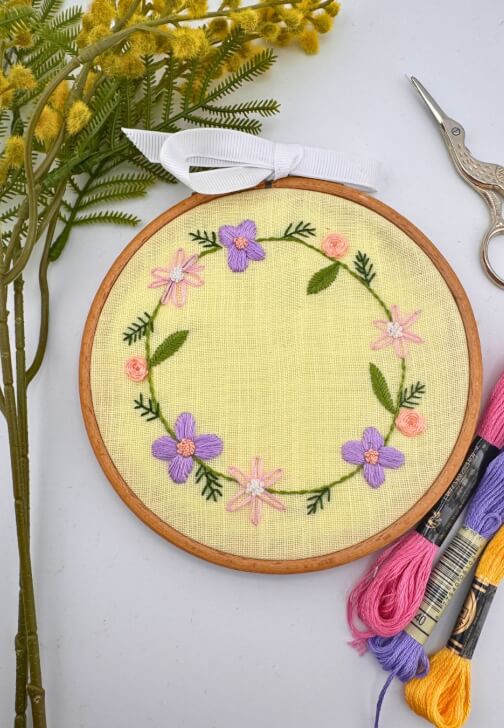 Flower Wreath Sip and Stitch Embroidery Workshop