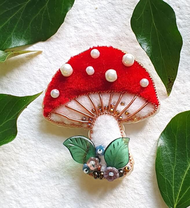 Goldwork Embroidery Toadstool Brooch Workshop