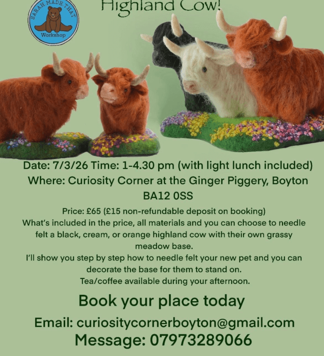 Highland Cow Needle Felting Workshop