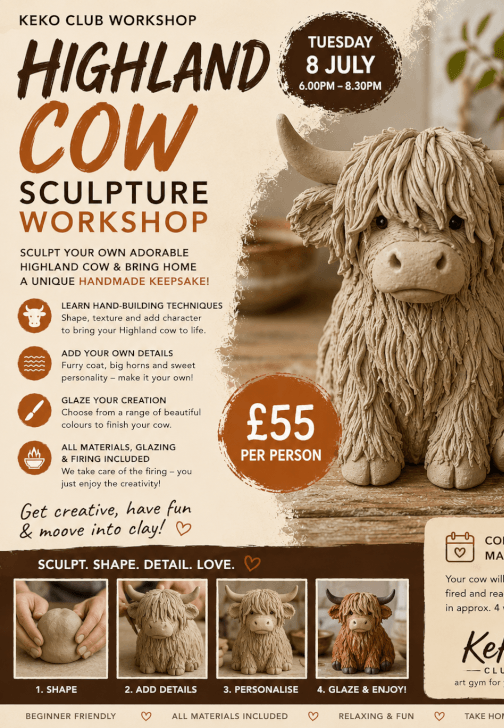 Highland Cow Sculpture Workshop: Pottery Class