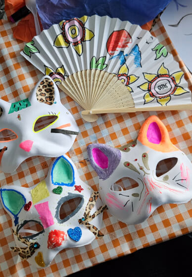 Kid's Asian Cat Mask and Bamboo Fan Decorating Party