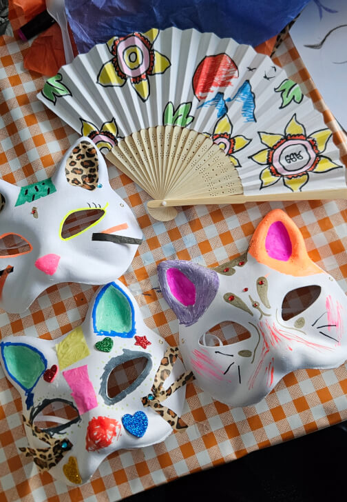 Kid's Asian Cat Mask and Bamboo Fan Decorating Party
