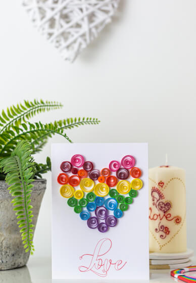 Make a Quilled Rainbow Heart Card