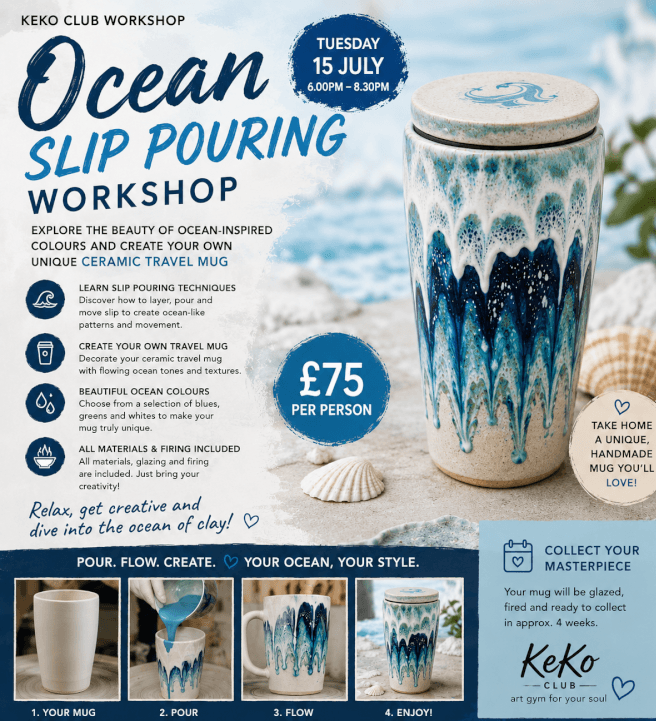 Ocean Slip Pouring Workshop – Create Your Own Ceramic Travel Mug