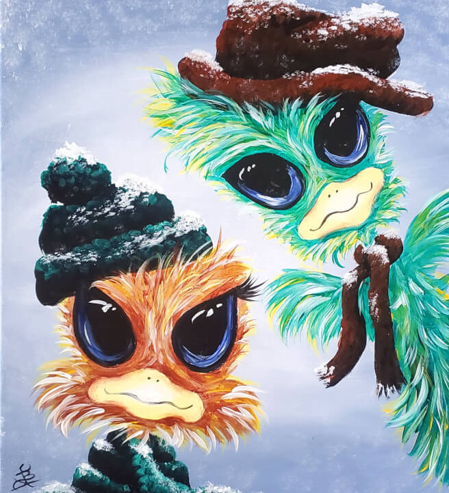 Paint and Sip Class - Snowy Ostriches - Woburn Sands