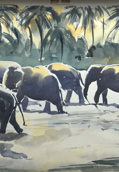 Paint Elephants from Sri Lanka in Watercolour