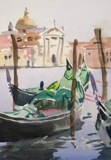 Paint Gondolas in Venice with Watercolours