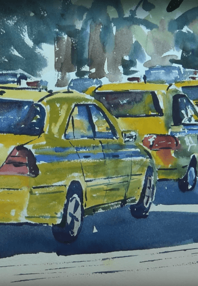 Paint Taxis in Madeira in Watercolour