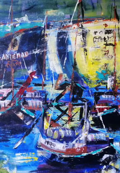 Porto Port Ships Keeping It Loose in Acrylic
