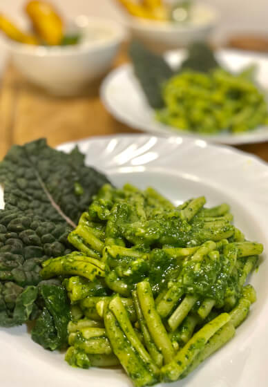 Rustic Italian Cooking at Home: Pasta with Tuscan Kale Pesto