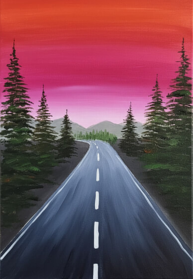 Sip and Paint: Dreamy Sunset Road Escape Painting Class