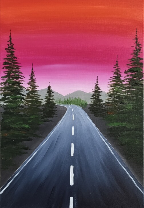 Sip and Paint: Dreamy Sunset Road Escape Painting Class