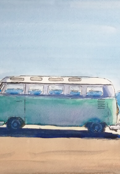 Watercolour Painting at Home: VW Camper Van