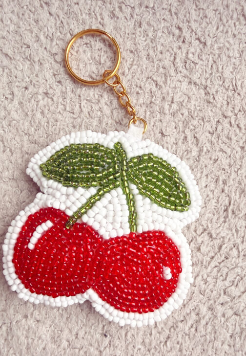 Beaded Cherry Keyring Embroidery Workshop for Beginners