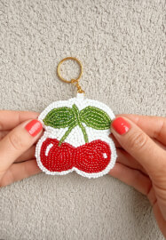 Beaded Cherry Keyring Embroidery Workshop for Beginners