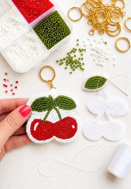 Beaded Cherry Keyring Embroidery Workshop for Beginners