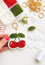 Beaded Cherry Keyring Embroidery Workshop for Beginners