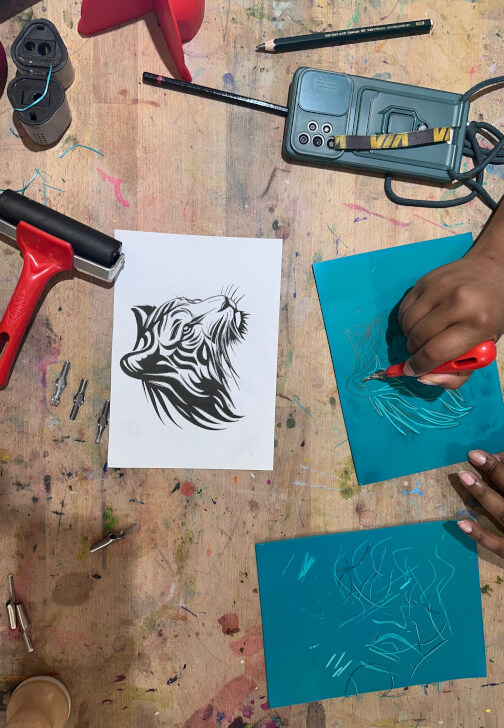 Lino Printmaking Workshop with Printing Press
