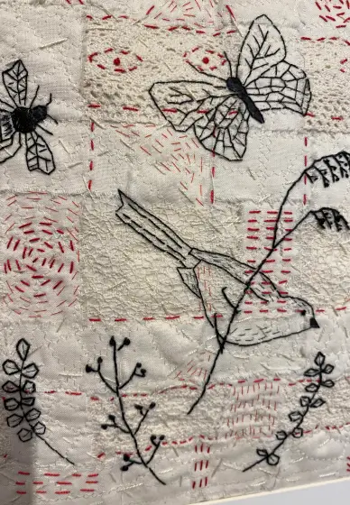 Embroidery Workshop: Cream Calico Grid Work