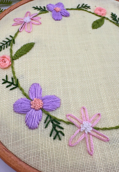 Flower Wreath Sip and Stitch Embroidery Workshop