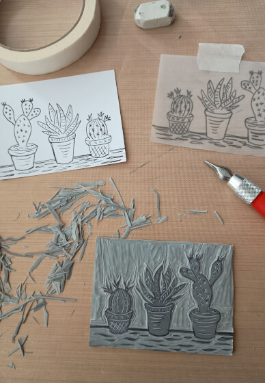 Lino Cutting and Printing Workshop: Cacti