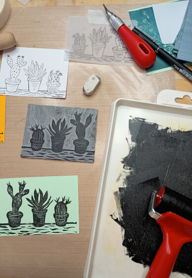 Lino Cutting and Printing Workshop: Cacti