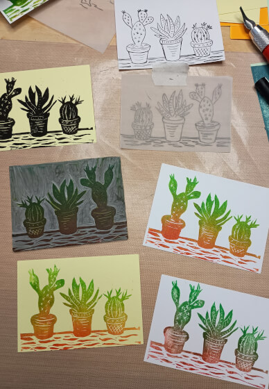 Lino Cutting and Printing Workshop: Cacti