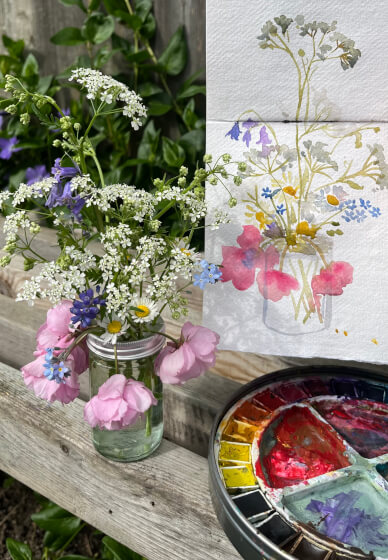 Loose Flowers with Gold Accents: Watercolour Workshop