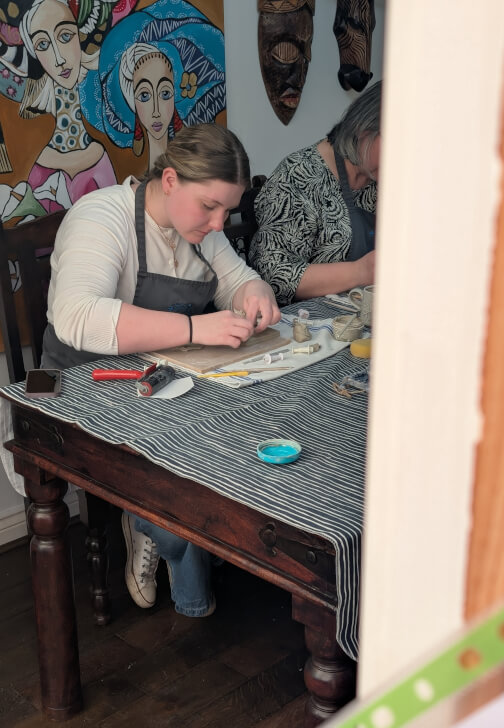 Cobalt Blue Pottery Bird Tile Workshop