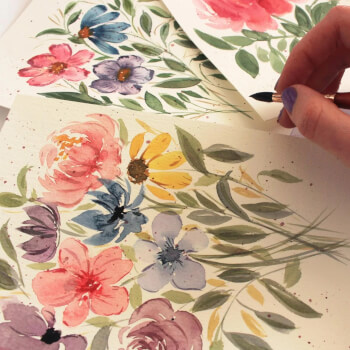 We’ll move into a loose watercolour painting workshop inspired by the bouquet you’ve created.
