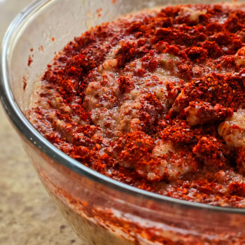 Making the kimchi paste