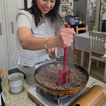 Cooking the fillings for Bibimbap