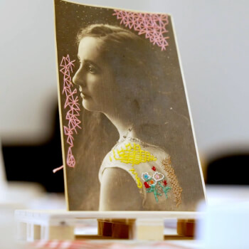 An embroidered family photograph 