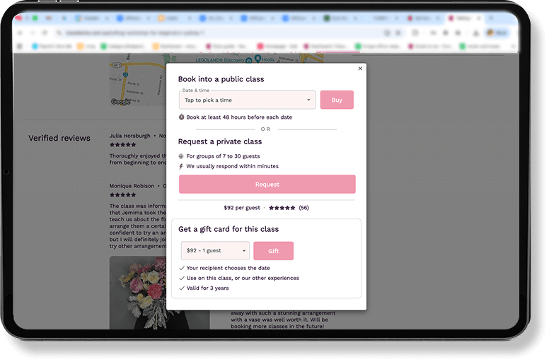 Checkout widget to capture workshop bookings on your website