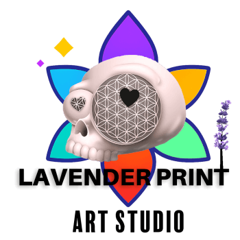 Lavender print Art studio, painting teacher