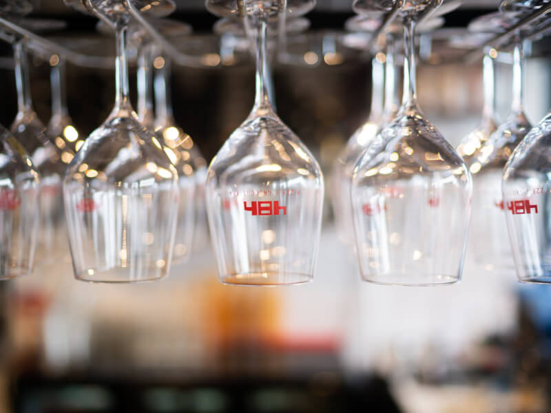 Wine glasses hanging upside down 
