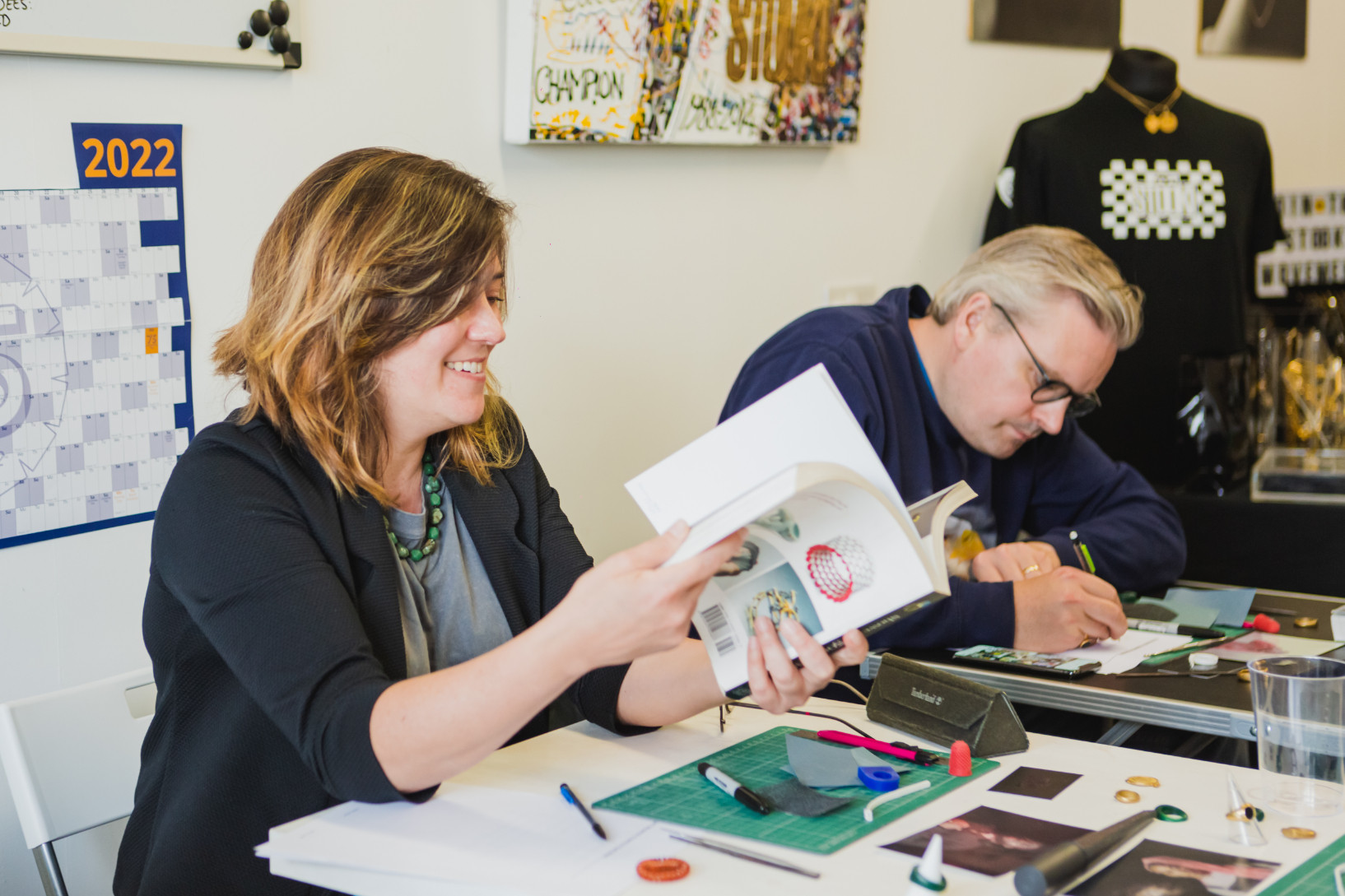 A couple working at a jewellery class together