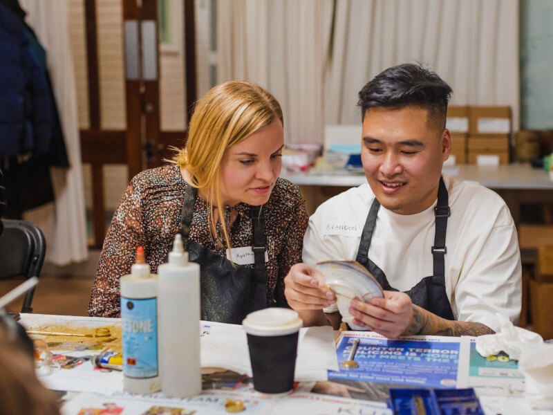A couple working together on a kintsugi project