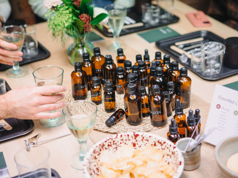 Table with oils at Cedar Lifestyle candle making class in Manchester