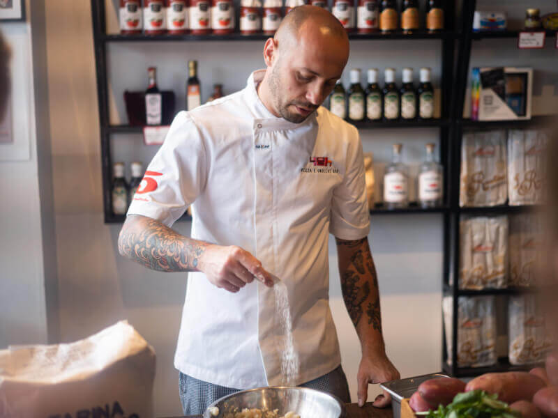 A chef teaching an Italian cooking class