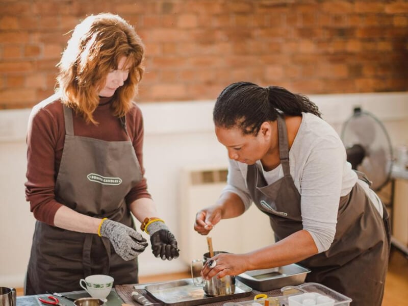 Two women at a candle making class