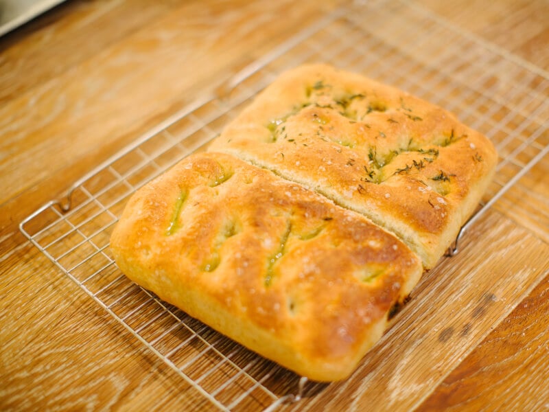 Focaccia loaf in a bread making class
